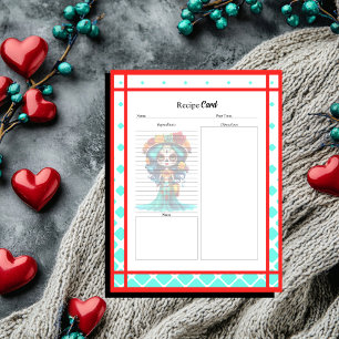 Bloc-note Carte de recette de crâne de sucre avec roses roug