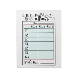 Bloc-note Carte de score Bunco