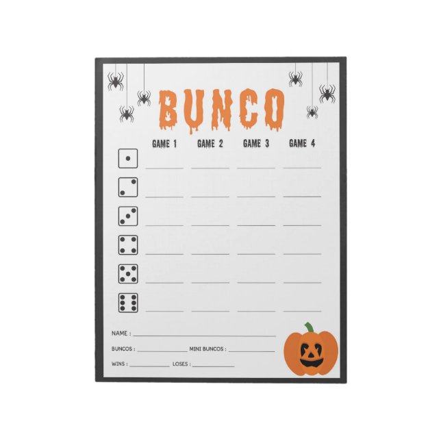 Bloc-note Carte de score du jeu Bunco pour la fête d'Hallowe (Tourné)