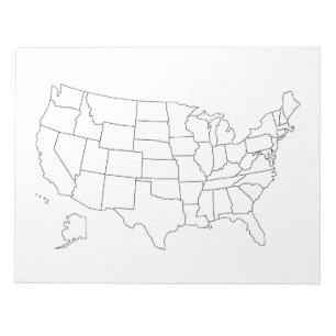 Bloc-note Carte des États-Unis vierge avec contours des État