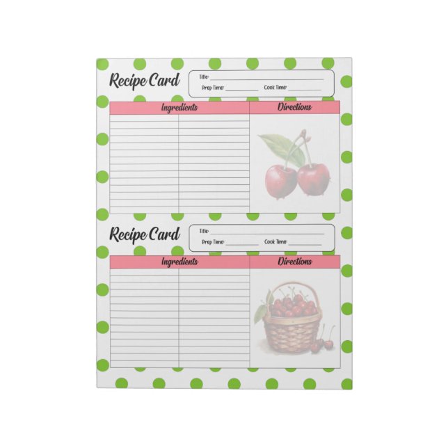 Bloc-note Carte Recette Cerise Cute (Tourné)