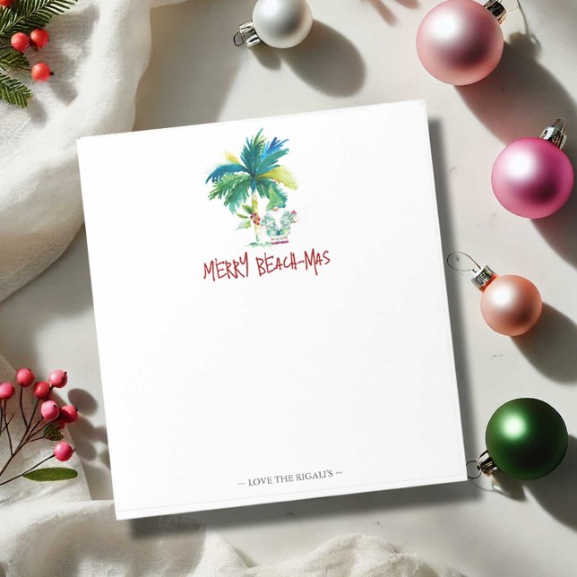 Bloc-note Cartes de Noël tropicales Palm Tree (Tropical Christmas notepads Merry Beach Mas palm tree art by Victoria Grigaliunas Do Tell A Belle)