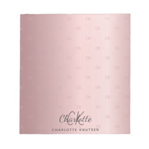 Bloc-note Cartes initiales en monogramme rose pâle nom éléga