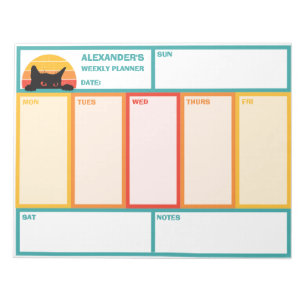 Bloc-note Cat Peek-A-Boo Retro Sunset Planificateur hebdomad