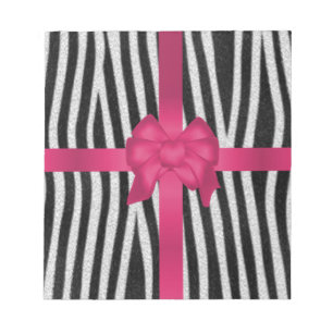 Bloc-note ceinture zèbre peau noir et blanc arc rose