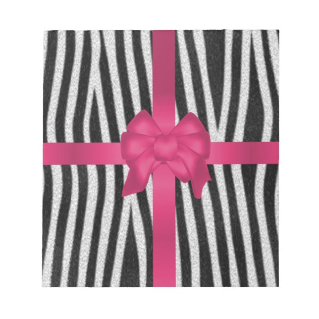 Bloc-note ceinture zèbre peau noir et blanc arc rose (Devant)