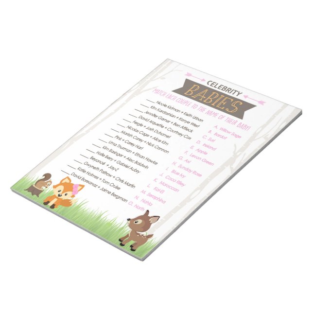 Bloc-note Célébrité Baby Pink Woodland Baby shower Jeu (Incliné)