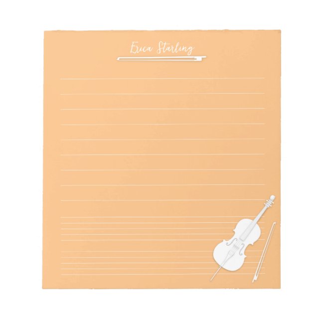 Bloc-note Cello blanc leçon de musique personnalisée Orange (Devant)