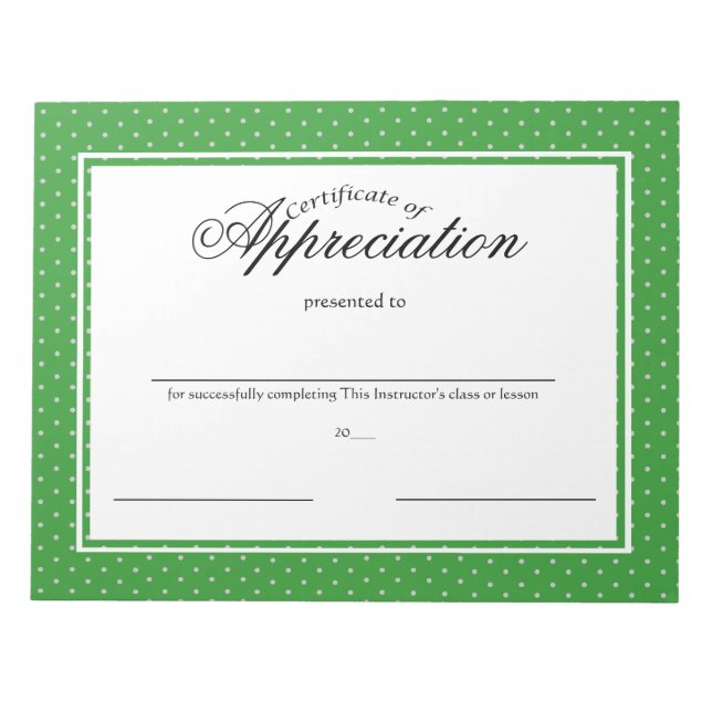 Bloc-note Certificats d'appréciation (Devant)