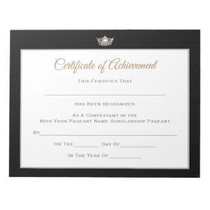 Bloc-note Certificats de concours de style Miss America-Réus