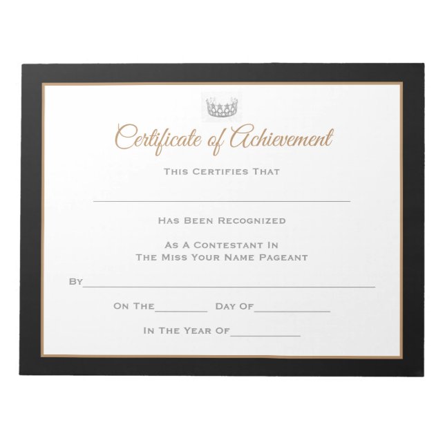 Bloc-note Certificats de concours de style Miss USA-Réussite (Devant)