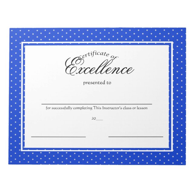 Bloc-note Certificats d'excellence (Devant)