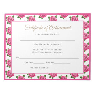 Bloc-note Certificats-Roses de concours de style Miss Americ