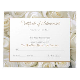Bloc-note Certificats-Roses de concours de style Miss Americ
