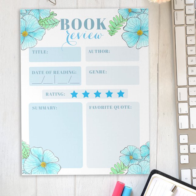 Bloc-note Charming Aqua Blue Aquarelle Florale Livre Review (Créateur téléchargé)