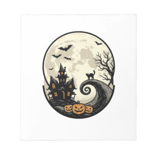 Bloc-note Chat de Halloween Vintage Maison Hantée Lune Vecte
