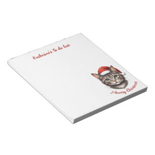 Bloc-note Chat de Noël mignon personnalisé avec chapeau de P