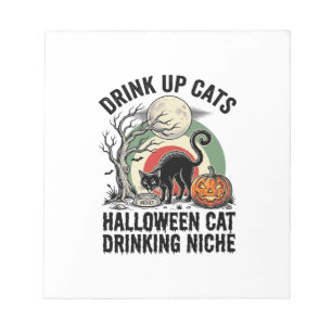 Bloc-note Chat d'Halloween buvant un T-shirt de fête de la L