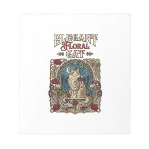 Bloc-note Chat élégant floral Art Nouveau vintage vecteur