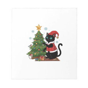 Bloc-note Chat noir de Noël chapeau de Père Noël arbre souri