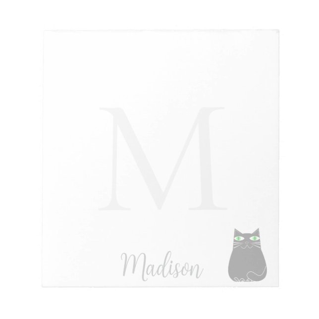Bloc-note Chat noir mignon initiale de nom personnalisé  (Devant)