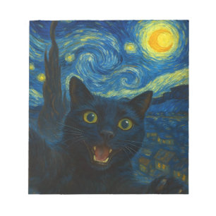 Bloc-note Chat noir Starry Nuit Van Gogh Chat Selfie