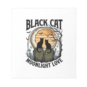Bloc-note Chemise Halloween Chat Noir Vintage Lune Cimetière