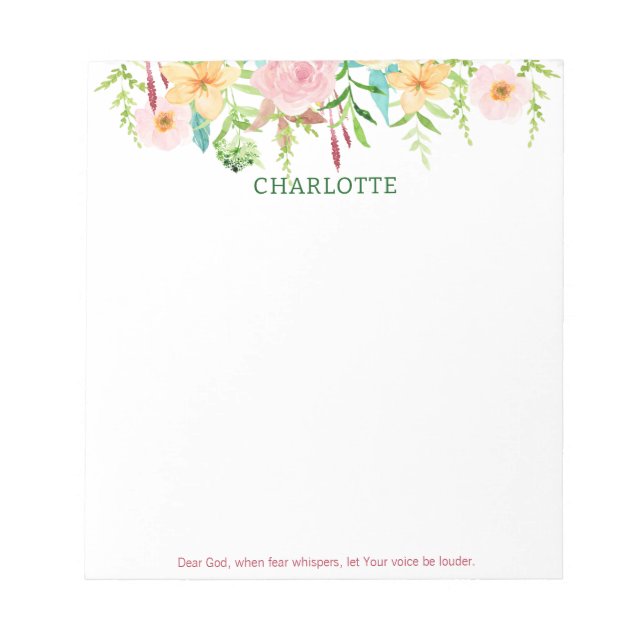 Bloc-note Cher Dieu prière Printemps Floral Aquarelle (Devant)