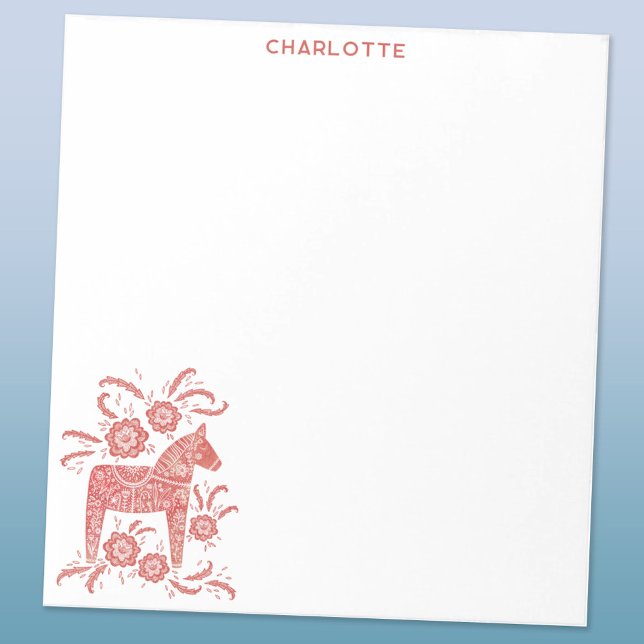 Bloc-note Cheval de Dala scandinave rouge Personnalisé (Swedish Dala Horse red and white personalized custom name or text notepad)
