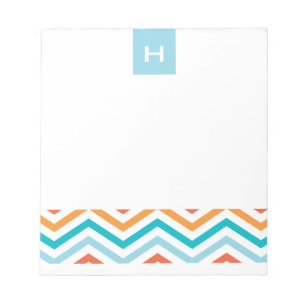 Bloc-note Chevron bleu et orange   Notepads Monogrammes