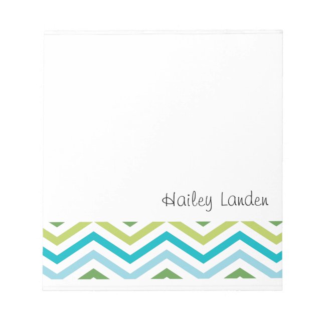 Bloc-note Chevron bleu et vert | Cartes-notes personnalisées (Devant)