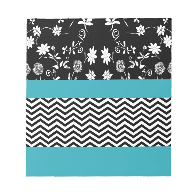 Bloc-note chevron floral bleu (Devant)