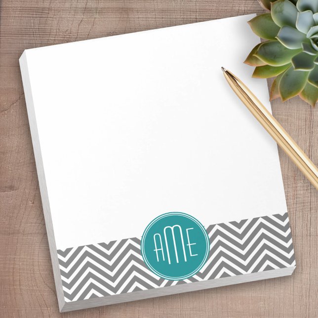 Bloc-note Chevrons turquoises au charbon de bois Monogramme  (Personalized Notepad)