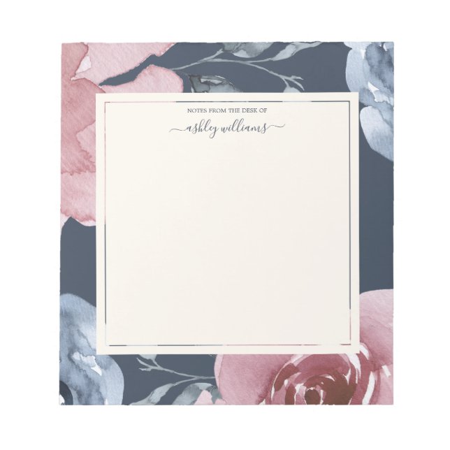 Bloc-note Chic Bleu Bourgogne Rose Bleu Foncé Personnalisé (Devant)