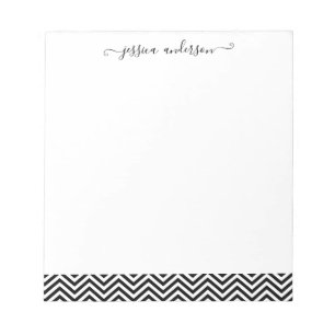 Bloc-note Chic Chevron Zigzag Girly Script Moderne Noir