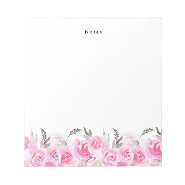 Bloc-note Chic Élégant Fleurs D'Aquarelle Rose Romantique (Devant)
