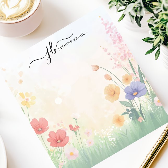 Bloc-note Chic Fleur sauvage Meadow aquarelle personnalisée (Créateur téléchargé)