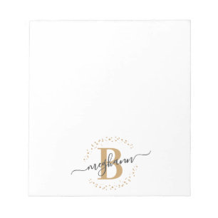 Bloc-note Chic Girly Moderne Blanc Or Nom Script Monogramme