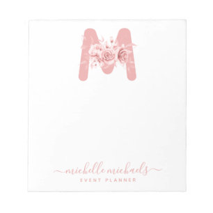 Bloc-note Chic Rose or Floral Aquarelle Monogramme