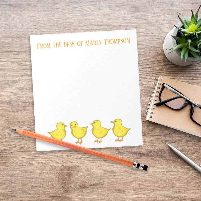 Bloc-note Chics de poulets Printemps Whimsal Fun (Cute personalized teacher stationery with yellow chicks and custom desk name header.)