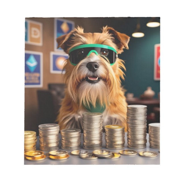 Bloc-note Chien avec des pièces de crypto (Devant)