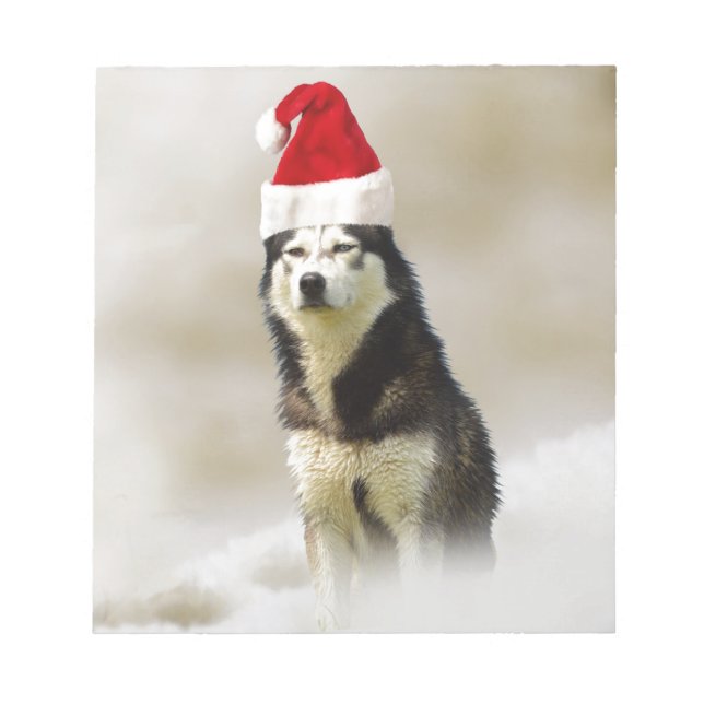 Bloc-note Chien sibérien Husky avec chapeau de Santa Hat en  (Devant)