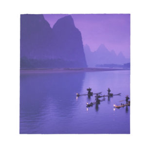 Bloc-note Chine, rivière Li. Pêcheurs au cormoran.
