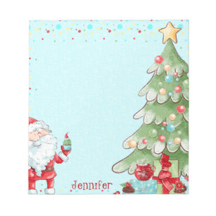 Bloc-note Christmas Père Noël & Tree Whimsical w Nom Cadeau
