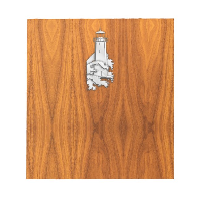 Bloc-note Chrome Style Lighthouse on Teak Wood Decor (Devant)