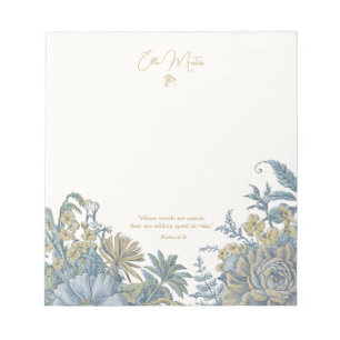 Bloc-note Citation florale élégante Citation chic bleu
