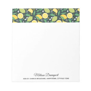 Bloc-note Citron et Limon Motif de fruits en vert et jaune