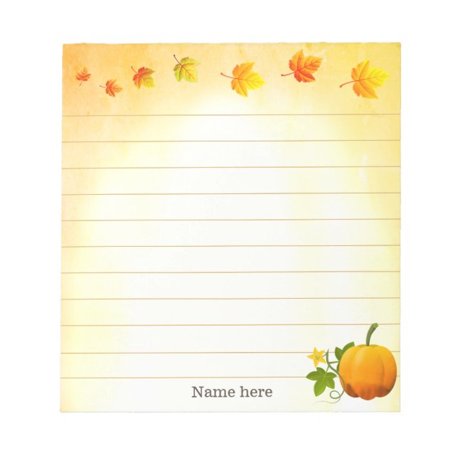 Bloc-note Citrouille d'action de grâce et feuilles d'automne (Devant)
