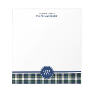 Bloc-note Clan monogramme bleu et blanc de Gordon de robe de