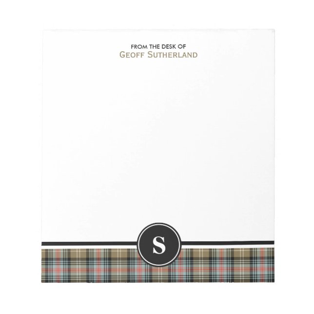 Bloc-note Clan Sutherland Ancien Tartan Tan Tan Plaid Monogr (Devant)